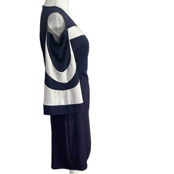 Cold Shoulder Navy Shift Dress with Long Bell Sleeves XL - Picture 5 of 13